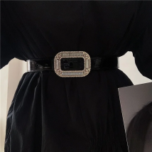 Women's Runway Fashion Diamonds Buckle PU Leather Cummerbunds Female Dress Corsets Waistband Belts Decoration Wide Belt R302