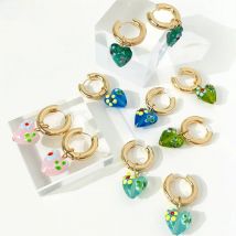 kshmir Retro fashion glass Heart-shaped golden round earrings New temperament blue earrings simple earrings for women 2021