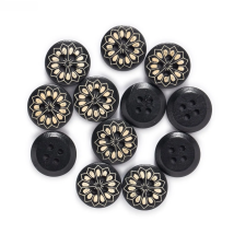 30pcs Black Round Wooden Print Flower Button Handwork Sewing Scrapbooking Clothing Crafts Accessories Cardmaking DIY 15mm