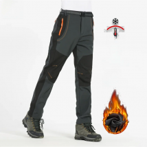 LNGXO Thick Warm Fleece Hiking Pants Men Winter Waterproof Windproof Outdoor Soft Shell Rain Trousers Trekking Camping Ski Pants