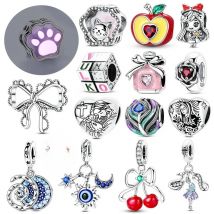 Original Charms Bead Pendant 925 Sterling Silver Cat Paw Bow Girl Cherry Firefly Heart Charm Fit Bracelet DIY Women Jewelry Gift