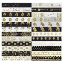 BRISTLEGRASS 2 Yard 5/8" 15mm Rainbow Skull Gold Polka Dot Foil Print Foldover Elastic FOE Spandex Band Hair Tie DIY Sewing Trim