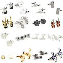 Fashion Stone Gold Music Note Guitar Trumpet Sax Piano Microphone Cufflink Cuff Link 1 Pair Shipping Big Promotion