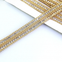 1 yard Double gold chain white rhinestone hot fix tape ribbon crystal rhinestone decoration iron on shoes clothing accessories