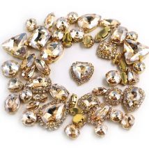 50pcs/Bag Shiny Champagne Mixed Shape Sew on Glass Rhinestone Gold Claw Crystal Buckle Diy Wedding Decoration Clothes/Shoe/Dress