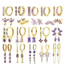 925 Sterling Silver Needle High Quality Purple Zircon Gold Hoop Earrings For Women Trend Heart Earring Hoop Party Luxury Jewelry