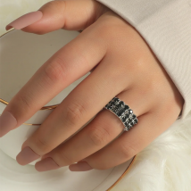 2021Trendy Rainbow Colorful Multilayer 3 rows chain Rhinestone Sparkling Shiny Elastic Ring For Women bridal Fashion Jewelry