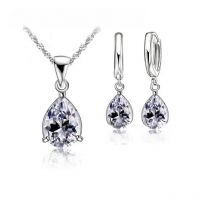 Hot Sale 925 Sterling Silver Bridal Jewelry Sets Cubic Zirconia Water Drop Necklaces Hoop Earrings Women Party Anniversary