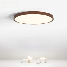 Modern LED Ceiling Light Circular Ultrathin Wood Grain Walnut Decorative Light Indoor Bedroom Living Room Dining Room Home Light