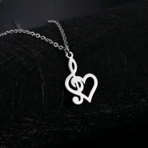 Heart Music Note Treble Necklace Gift For Girl Woman Men Kid Child Musical Symbol G Clef Chain Stainless Steel Pendant Jewelry