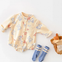 MILANCEL Baby Bodysuits Waffle Boys Clothes Bear Print Toddler Outerwear