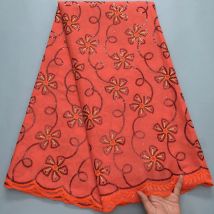 African Cotton Lace Fabric - Intricate Floral Embroidery Swiss Voile Lace with Sequins Accents For Bridal Gowns, Evening Dress