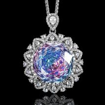 Retro 18mm Amethyst Pink Quartz Tourmaline Pendant Necklace for Women Lab Diamond Cocktail Party Fine Jewelry Accessories Gift