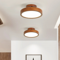 BOTIMI Japanese Natural Wood Ceiling Lights For Corridor Round Wooden Surface Mounted Bedroom Lighting Modern Store room Lamp