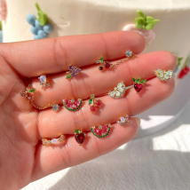 New Ins Colorful Fruit Watermelon Earrings Gold-plated Copper Zircon Lemon Stud Earring For Women Girls Fashion Jewelry Gift