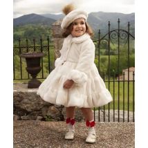 1-12Y Baby Girl Autumn Winter Pink White Fur Palace England Spanish Red Velvet Princess Wool Coat for Casual Eied  C53