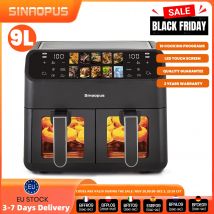 Frytkownica Beztłuszczowa 9L z Podwójnym Koszem, Piekarnik, Sterowanie Dotykowe LED, Przezroczyste Okno, Rodzinna Inteligentna Frytkownica Powietrzna – Rozmiar