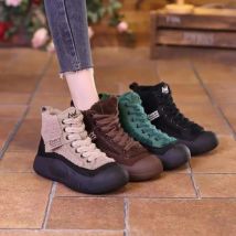 2024 Autumn/Winter New High Lift Cotton Boots with Velvet Warmth Thick Bottom Snow Boots Outdoor Casual Non Slip Cotton Shoes