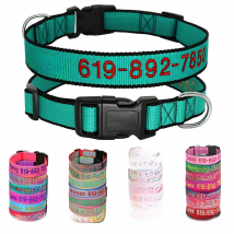 Adjustable Nylon Embroidered Dog Collar Custom ID Name Accessories Pet Collars For Small Medium Large Dogs Pets Supplies Perro