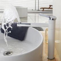 Basin Faucets Brass Bathroom Faucet Vessel Sinks Mixer Vanity Tap Swivel Spout Deck Mounted White Color Washbasin Faucet LT-701B