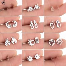 Tiny Stainless Steel Earrings for Women Everyday Jewelry Fashion Face Apple Pencil Mermaid Earings Stud Jewelry Accessories