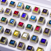 20Pcs/Lot Double Color Vintage Glass Crystal Bohemia Square Acrylic Rings for Women Men Mix Lover Jewelry Wholesale Party Gift