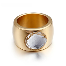 Big Crystal Glass Rings For Women Shiny Stainless Steel Chunky Three Color Knuckles Rings Fashion Party Birthday Jewelry Gifts