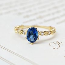 LAMOON Natural Topaz Rings For Women Gemstone Ring Blue Topaz 925 Sterling Silver K Gold Plated Wedding Engagement RI178
