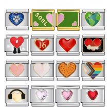 GEMOSA Cute Romantic Colorful Glaze Heart Italian Charm Link Fit 9mm Bracelets Stainless Steel Jewelry DIY Making Beads For Gift