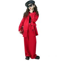Girls Red Blazer Suits Clothing Sets Spring Autumn Kids Jackets+Pants Fashion Loose Formal Teenager Casual Outfits 5-14Years Old