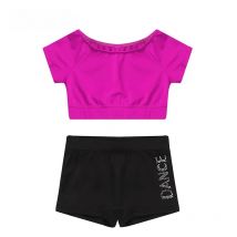 Girls Tankini dance Outfit 2Pcs Short Sleeves Tank Top with Letters Printed Bottoms Ballet Dance Gym Workout Gymnastics leotard
