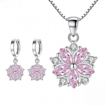 Genuine 925 Sterling Silver Vintage Flower Earrings Crystal Pendant Necklace Jewelry Set For Women New FQL22184