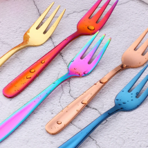1Pc Fruit Fork  stainless Steel Small Forks For Dessert Rainbow Small Tea Fork Gold Mini Forks for Cake Colorful Dinnerware