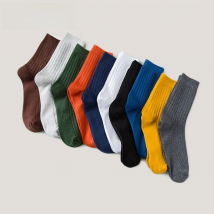 Men's 4 Seasons Double Needles Cotton Knitting Rib Casual Basic Socks 10 Colors Business Deodorant and Sweat Draw Socks Male
