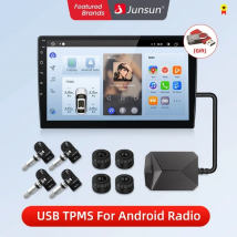 Junsun USB Sistema di allarme per monitoraggio della pressione dei pneumatici TPMS con 4 sensori interni per lettore DVD per auto Accessori per auto di navigazione