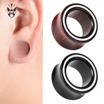KUBOOZ High End Design White Line Wood Ear Piercing Plugs Gauges Expanders Fashion Body Jewelry Earring Tunnels Stretchers 2PCS