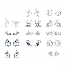 Bamoer Genuine 925 Sterling Silver Simple Animal Cat Rabbit Stud Earrings Cute Claw Piercing Ear Studs Fashion S925 Jewelry Gift