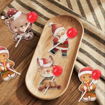 48Pcs Christmas Lollipop Cards Carton Santa/Gingerbread Man Candy Holders For Merry Xmas Party Decor Kids Sweets Packagings