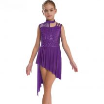 Child Girls Ballet Lyrical Dance Dress Figure Skating Rhythmic Gymnastics Stage Performance Costume Sleeveless Rhinestone Dress