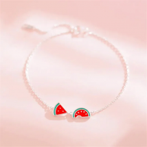 New Creative Simple Cute Watermelon Fashion 925 Sterling Silver Jewelry Personality Sweet Epoxy Fruit Bracelets  SL076