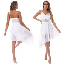 Lady Sleeveless Lyrical Dance Dress Ballet Leotard Sparkly Sequin Asymmetrical Hem Latin Dance Dresses Stage Performance Costume