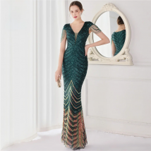 DEERVEADO Elegant V Neck Mermaid Evening Dress Long Luxury Beads Women Evening Party Dresses 2025 New Formal Dress 19085