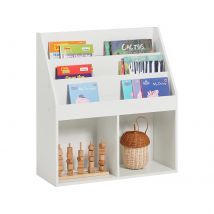 SoBuy KMB01-W scaffale per bambini con 3 scomparti portaoggetti e 2 scomparti aperti scaffale per giornali bianco