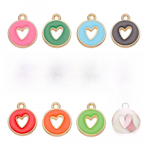20pcs 12*14mm Round Heart Enamel Pendants Colored Charms For Jewelry Making Accessories Women's Earrings Necklaces DIY Making
