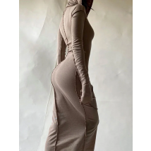 Hugcitar Long Sleeve Hooded Patchwork Skinny Maxi Dress Autumn Winter Women Fashion Streetwear Casual  Y2K Outfits