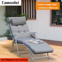 Comanlai Garten-Loungesessel, Sonnenbett-Strandstuhl, Lounge-Garten-Klappstuhl mit Kissen, für Balkon, 137 x 63,5 x 100,5 cm, Grau