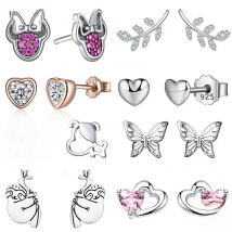 WOSTU Flower Heart Stud Earrings 100% 925 Sterling Silver Pearl Small Earrings For Women Wedding Engagement Jewelry Gifts