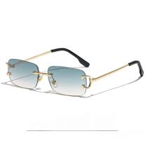 HBK Retro Rimless Sunglasses For Women Men Small Square Gold Frame Brand Design Tea Shades Rectangle UV400 Zonnebril Eyewear