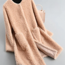 2024 Winter Women New Korean Granulated Sheep Shearling Fur Coat Cardigan Female Mid-Length Lamb Hair Faux Fur All-in-one Coat