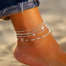 Hot Sale 5Pcs/Set Hot Sale Silver Color Style Fashion Anklet Bracelet on The Leg 2022New Fashion Summer Beads Beach Foot Jewelry